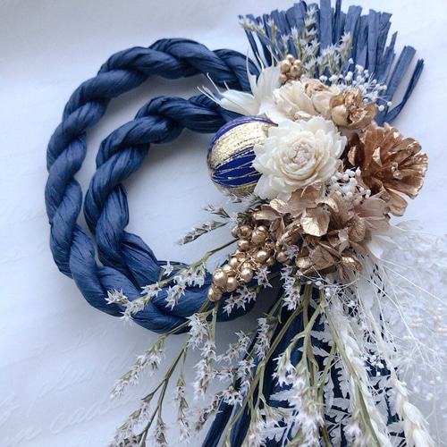 お正月しめ縄飾り（ネイビー） しめ縄・しめ飾り wabanaya 通販