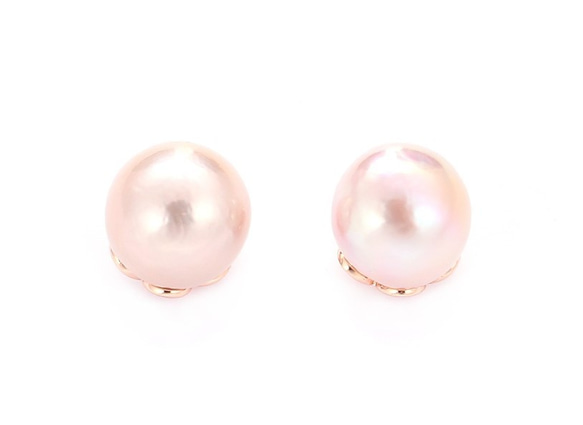 天然粉紅珍珠銅鍍玫瑰金耳釘耳環01(可改耳夾) 第1張的照片