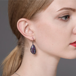 稀有紫色綠松石S925純銀電鍍黑耳勾耳環01(可改耳夾) 第4張的照片