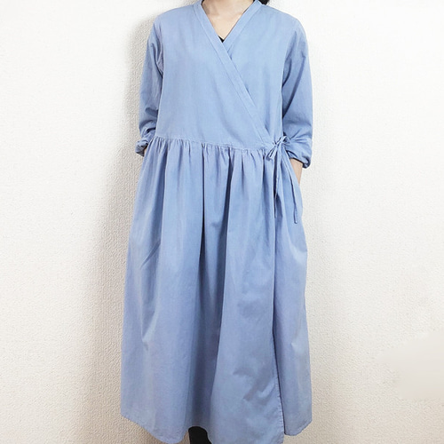 ヤエカ 藍染 カシュクール ラップ ギャザードレス ワンピース