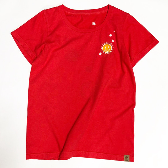 いろはさまオーダー専用☆ミズタマスマイル柄のろうけつ染めTシャツ(unisex size XL) *red* 2枚目の画像