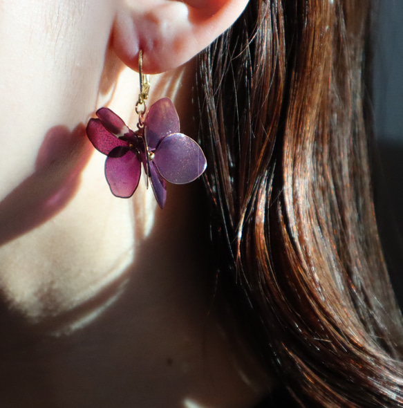 【期間限定】秋色紫陽花のピアス(紫) 6枚目の画像