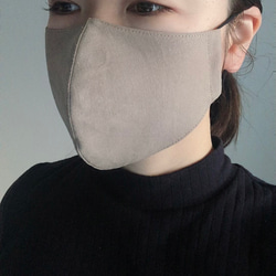 立体コットンリネンマスク　お顔を優しく包むフィットマスク　モカ/ベージュ 3枚目の画像