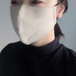 立体コットンリネンマスク　お顔を優しく包むフィットマスク　モカ/ベージュ 5枚目の画像