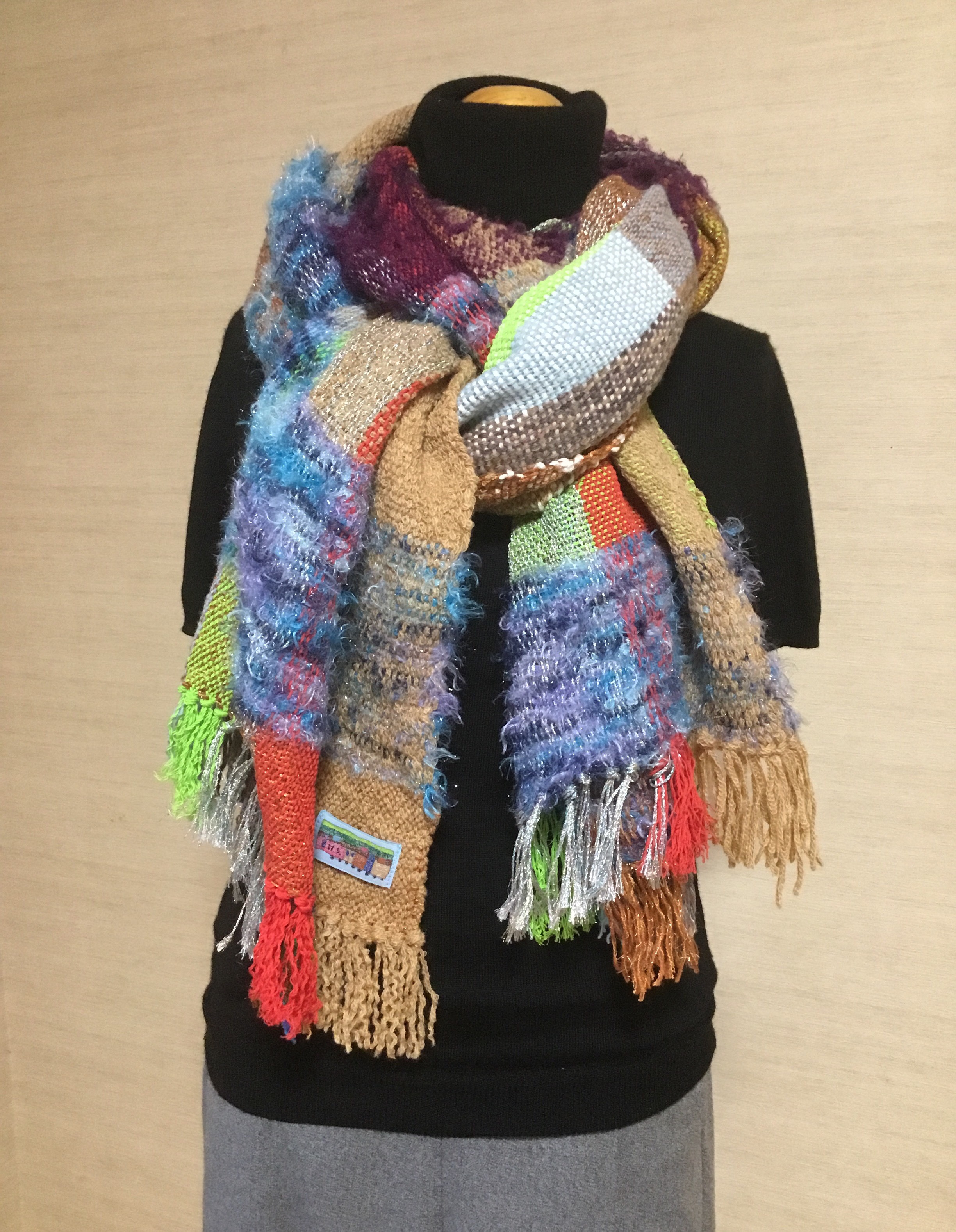 カラフルチェック柄ストールハンドメイドさをり織り オンライン 通販ハンドメイド・手芸 - カラフルチェック柄