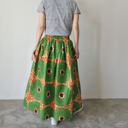 アフリカンファブリック ロングスカート　茶緑花 2枚目の画像