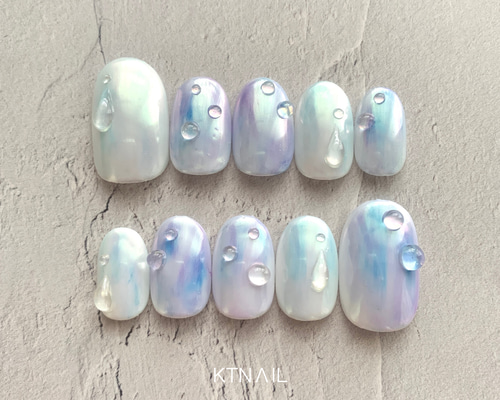 ネイルチップ紫陽花梅雨3Dてるてる坊主ニュアンスオーロラ985 ネイル