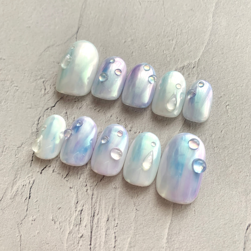 紫陽花カラーの梅雨ネイル/オーロラネイル/水滴ネイル/ニュアンス