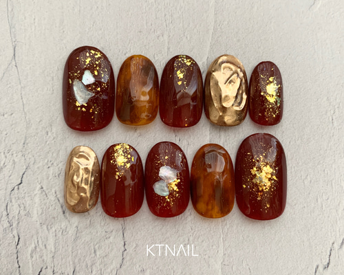 ネイルチップ　No.35 ボルドー　べっ甲　ニュアンス　ミラーネイル ネイルチップ No.35 ボルドー ニュアンス べっ甲 ミラーネイル - メルカリ