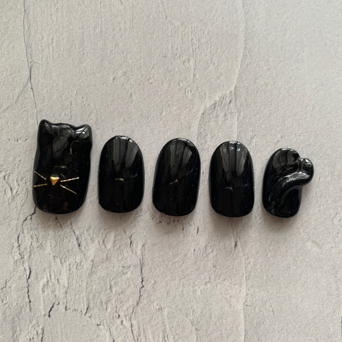 黒猫ネイル/猫耳ネイル/キャッツネイル/ネコネイル/3Dネイル
