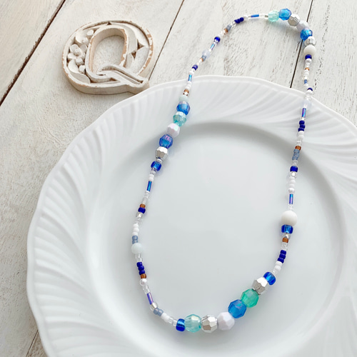 ♦︎限定品♦︎【金属アレルギー対応】ネックレス ALLビーズ ブルー系