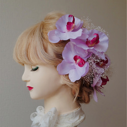 ❁ 胡蝶蘭のヘッドドレス ❁ ヘッドドレス 髪飾り　ブライダル　ウェディング　成人式ヘア 2枚目の画像