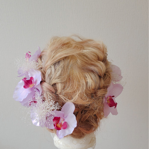 ❁ 胡蝶蘭のヘッドドレス ❁ ヘッドドレス 髪飾り　ブライダル　ウェディング　成人式ヘア 4枚目の画像