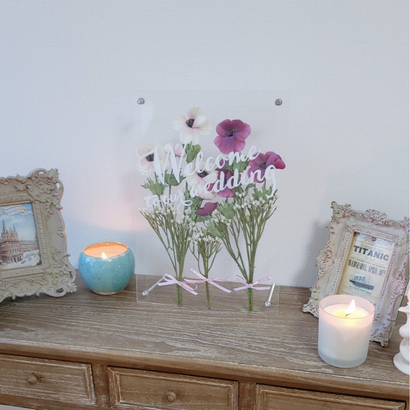 名前入れ A3 サイズ♪ アネモネ ウェルカムボード ♪ボタニカル ブーケ インテリア フラワーアート 4枚目の画像