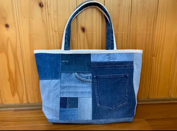 パッチワークデニム☆トートバッグ☆ハンドメイド☆デニム パッチワークデニム☆トートバッグ☆ハンドメイド☆デニム