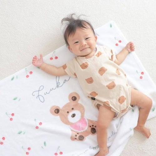 名前入りブランケット ちびさくらんぼ 裏面は白 雑貨・その他