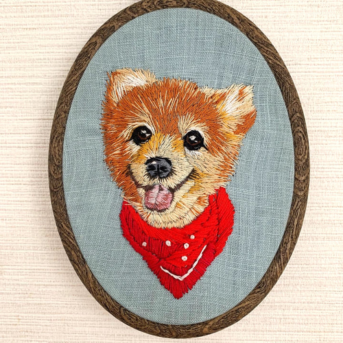 愛するペット刺繍肖像タペストリー オーダーメイド作品