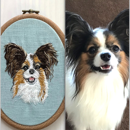 愛するペット肖像手刺繍タペストリー オーダーメイド作品 タペストリー