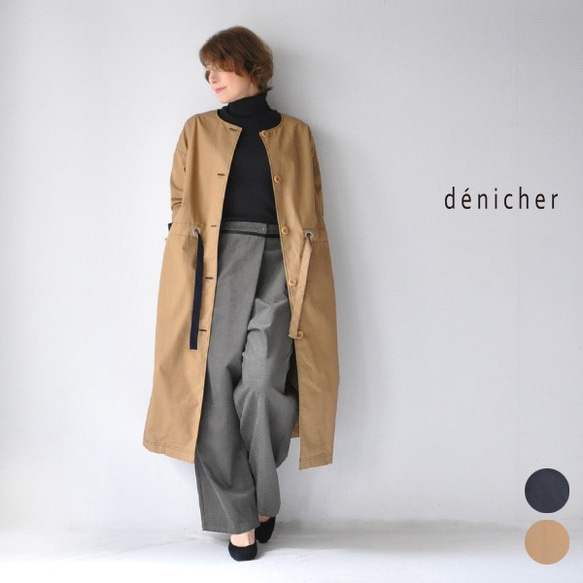 コットンツイル 配色ステッチ ノーカラーコート denicher DJ193089 デニシェ 1枚目の画像