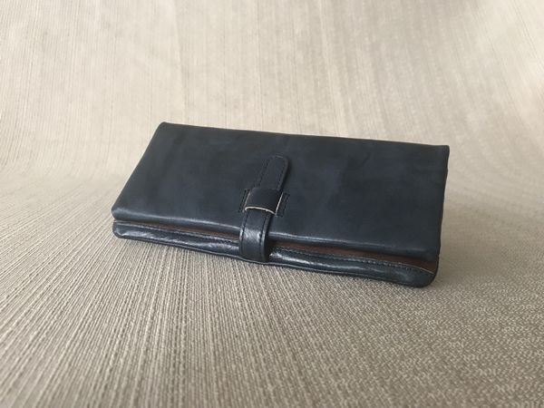 『上品で立体的な本格派の革！ﾌﾗｯﾌﾟﾛﾝｸﾞ財布』＜oeillet（ｳｲｴ）＞blue/10024-72