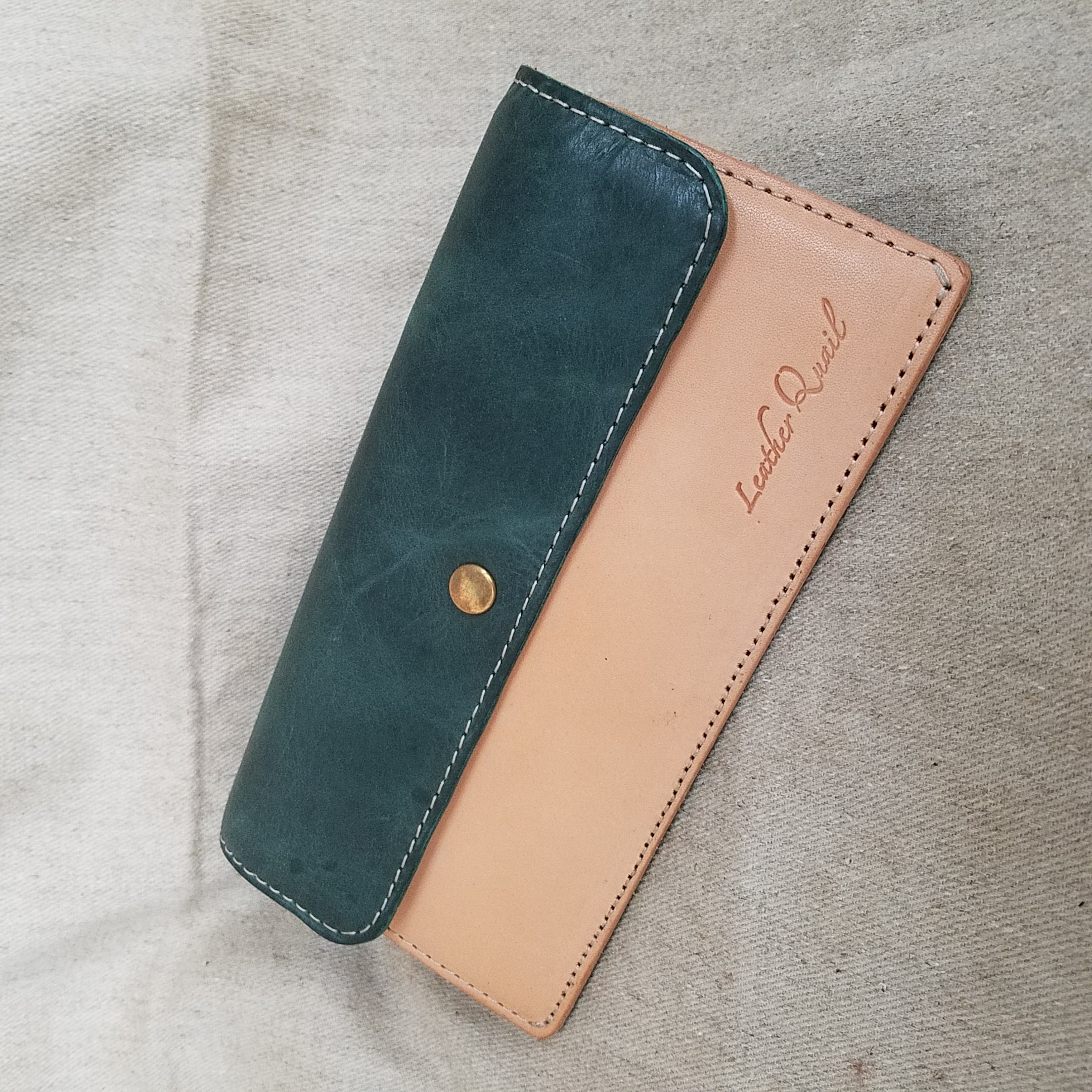 挟める長財布　緑×ナチュラル