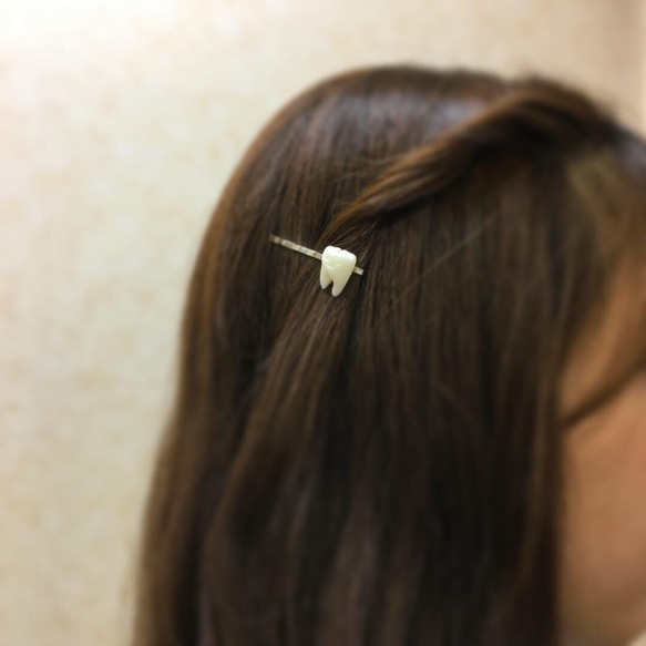 ☺︎ 歯のヘアピン 頭に歯！？あなたのヘアーに輝く白い歯を！！ 歯のグッズ　リニューアル 3枚目の画像