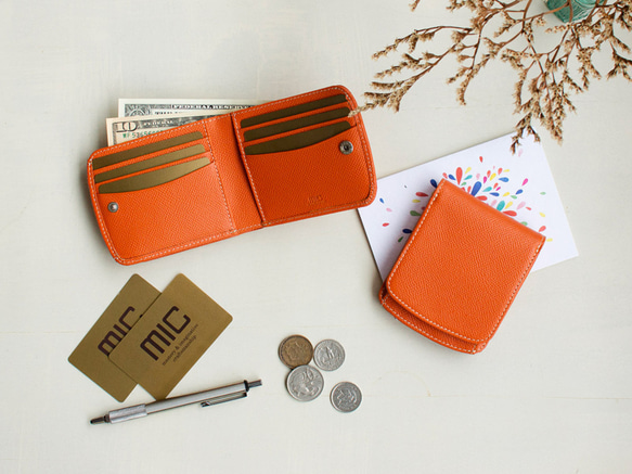 【刻印可】小銭が取り出しやすい　 外ボックス小銭入れ付き二つ折り財布　オレンジ　MH0373 1枚目の画像