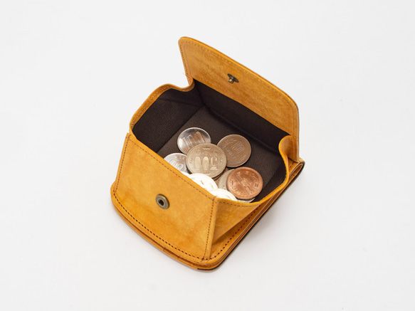 【刻印可】小銭が取り出しやすい　 外ボックス小銭入れ付き二つ折り財布　イエロー　MI0102 4枚目の画像