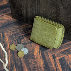 【刻印可】小銭が取り出しやすい　 外ボックス小銭入れ付き二つ折り財布　グリーン　MI0102 2枚目の画像