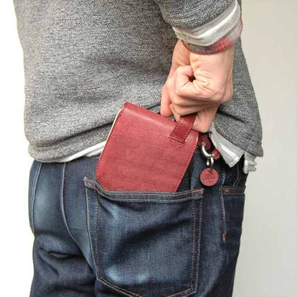【刻印可】お尻ポケットにすっぽり収まる　　ヒップポケット革財布（小銭入れ無し）ワイン　ブライドルレザー MH1147 1枚目の画像