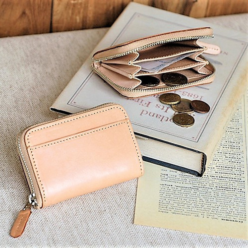 3日以内発送】仕切り付きで仕分けやすい ヌメ革ラウンドファスナー小銭