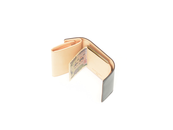 【刻印可】　手にすっぽり収まる　ボックス型小銭入れ付き三つ折りミニ財布　コードバン　 グリーン  MI0006 3枚目の画像