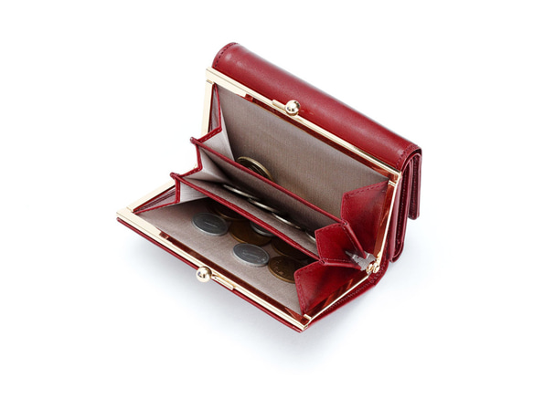 【刻印可】ミドルサイズで使いやすい！　がま口三つ折り財布　ワイン　アリアナ　MI0057 4枚目の画像