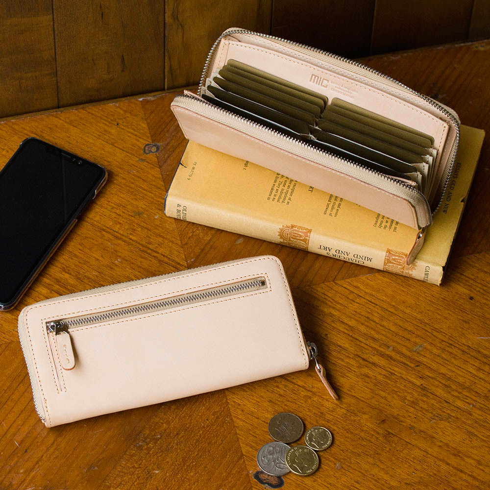 【3日以内発送】外からも中からも小銭を取り出せる！　ヌメ革スマートマルチウォレット　ベージュ(40)　 MH1310