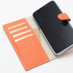 【刻印可】iPhoneXまで対応　スライド式手帳型スマートフォンケース小　オレンジ　エンボス　MH1311 3枚目の画像