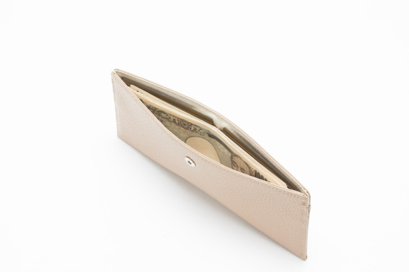 【刻印可】厚さわずか５mm!キャッシュレス派にオススメの薄型長財布（小銭入れ付）ピンクホワイト　シュランク　MH1364 2枚目の画像