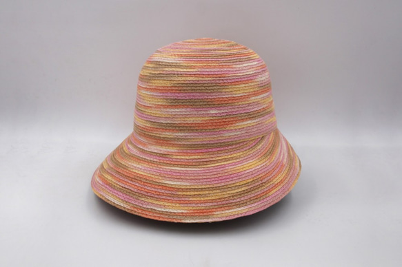 【紙布ホーム】ヘップバーンハット（ピンク多色染め）紙糸織り 2枚目の画像