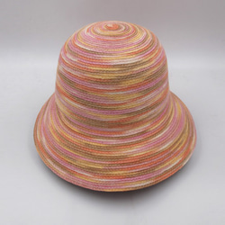 【紙布ホーム】ヘップバーンハット（ピンク多色染め）紙糸織り 3枚目の画像