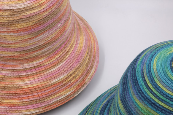 【紙布ホーム】ヘップバーンハット（ピンク多色染め）紙糸織り 4枚目の画像