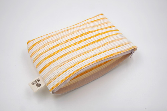 【紙布ホーム】コスメティックバッグ（黄と白のストライプ） 3枚目の画像