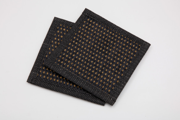 【紙布ホーム】裾上げコースター10 * 10cm天然素材紙糸織り市松模様黒 3枚目の画像