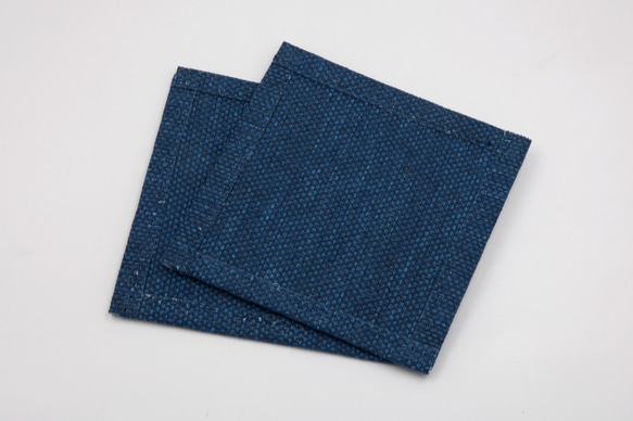 【紙布ホーム】裾上げコースター10 * 10cm天然素材織紙糸ダークブルー 3枚目の画像