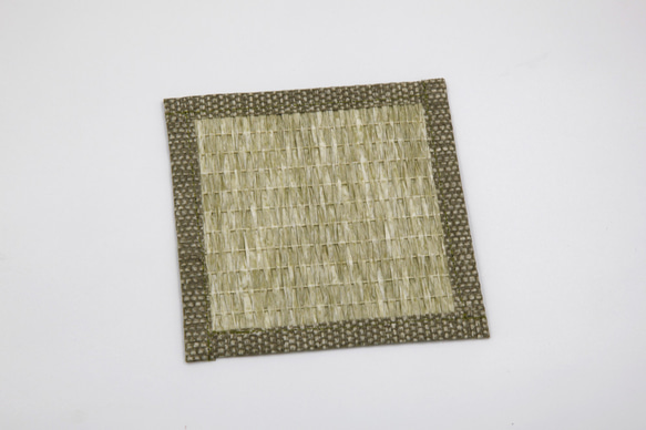 【紙布ホーム】縁取りコースター10 * 10cm天然素材紙糸織りストローグリーン 3枚目の画像