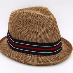 【紙布家】日式紳士帽網紋捲邊（咖啡色） 紙線編織 第3張的照片