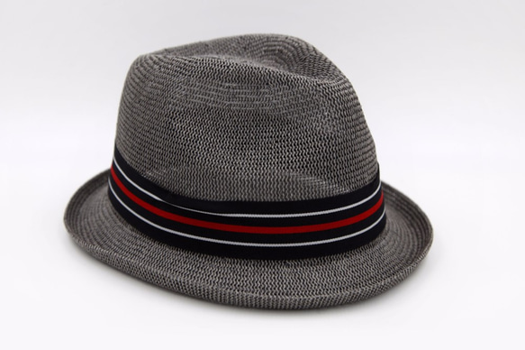【紙布家】日式紳士帽網紋捲邊（灰色） 紙線編織 第3張的照片