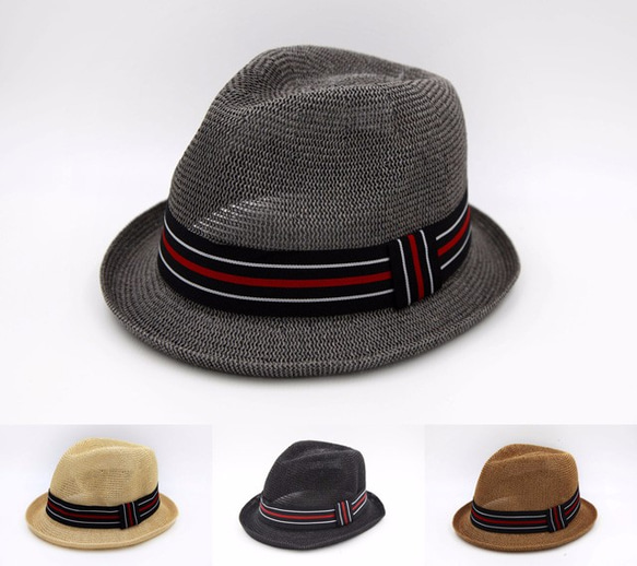 【紙布家】日式紳士帽網紋捲邊（灰色） 紙線編織 第6張的照片