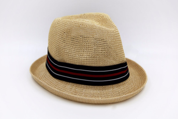 【紙布家】日式紳士帽網紋捲邊（米色） 紙線編織 第3張的照片