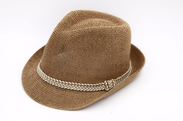 【紙布家】日式紳士帽網紋平邊（咖啡色） 紙線編織 第1張的照片