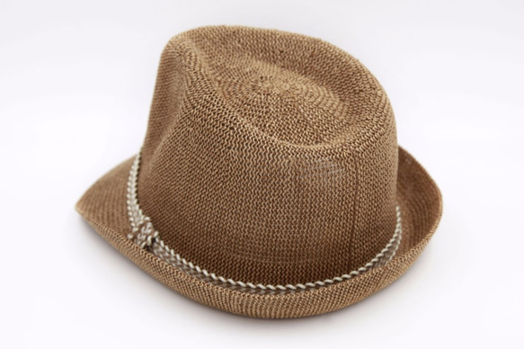 【紙布家】日式紳士帽網紋平邊（咖啡色） 紙線編織 第2張的照片