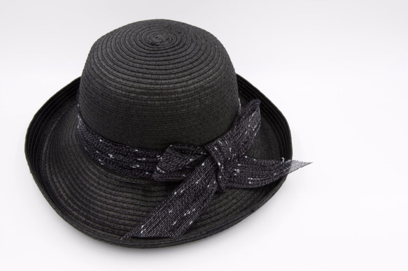 【紙布家】捲邊帽寬飾帶（黑色） 紙線編織 第1張的照片